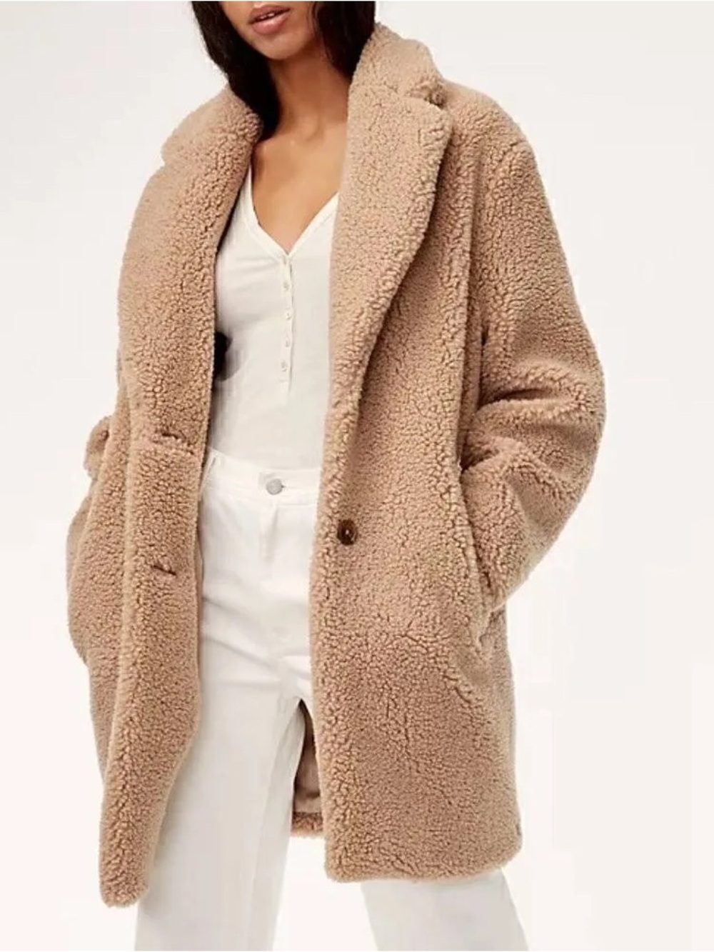 Aritzia Wilfred Free Cozy Teddy Oversized Coat in Beige S